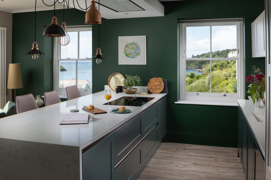 Textured granite kitchen island in a contemporary designed period property